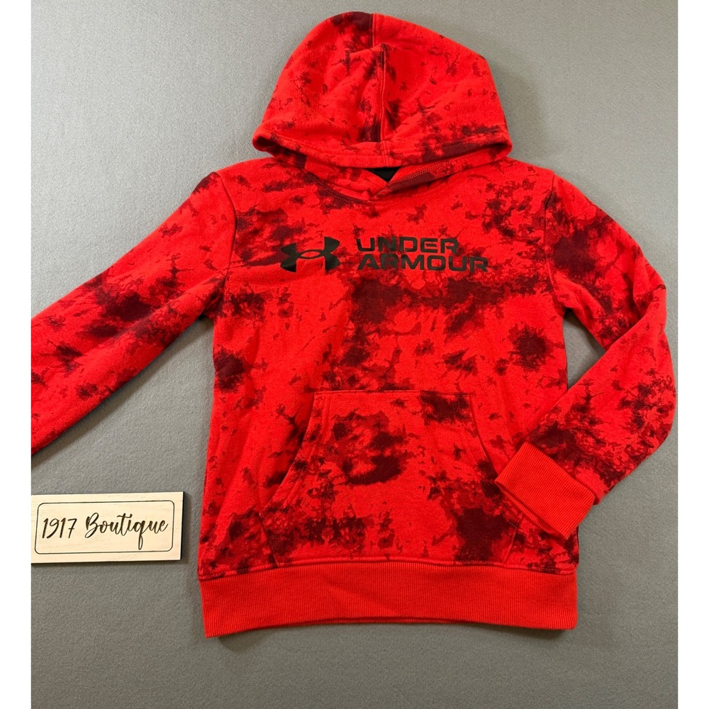 Under Armour Boys Red Black Tie Dye Fleece Hoodie Sweatshirt Size 7 UAFII0EE-621